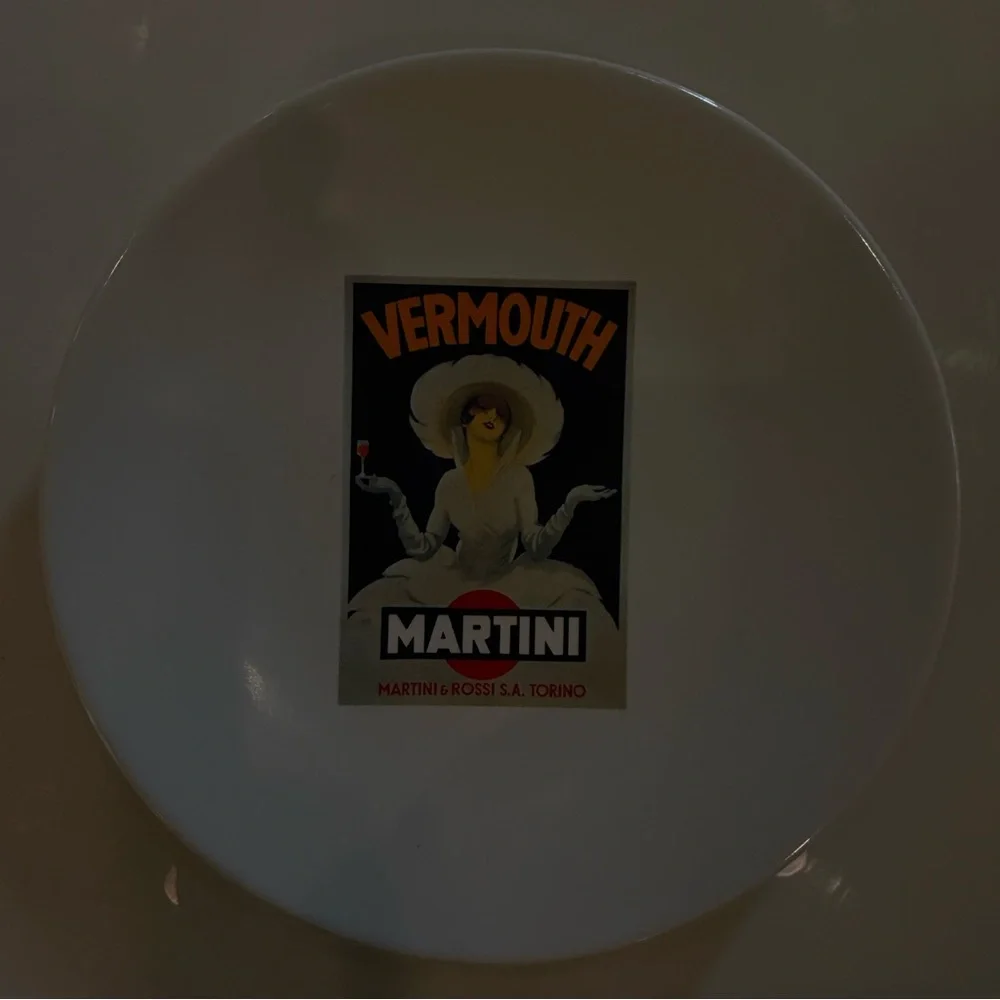 Pottery Barn Martini Vermouth Vintage Cocktail Plates - Black & Cream - New